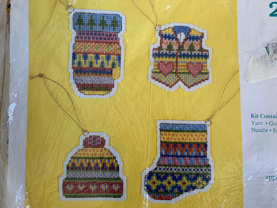 Vintage Creative Circle #2410 Winterwear Christmas Ornaments, Counted Cross Stitch Kit, Complete Instructions, Craft Kit, Tree Ornaments