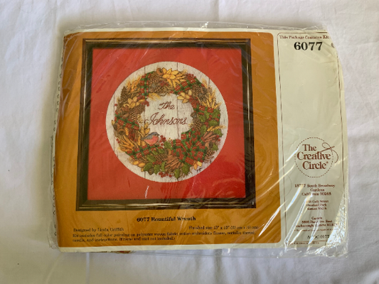 Vintage Creative Circle #6077 Bountiful Wreath, Christmas, Embroidery, Linda Griffith, Complete Instructions, Craft Kit, Decoration