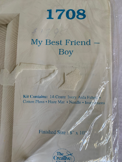 Vintage The Creative Circle #1708 My Best Friend Boy, Counted Cross Stitch Collectibles, Christmas Gift, Craft Kit, Hobby, Teddy Bear, Wagon