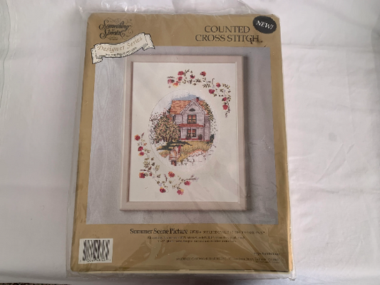 Vintage Something Special Summer Scene Picture, Counted Cross Stitch Kit, Complete Instructions, Craft Kit, Christmas Gift, Mat, Frame