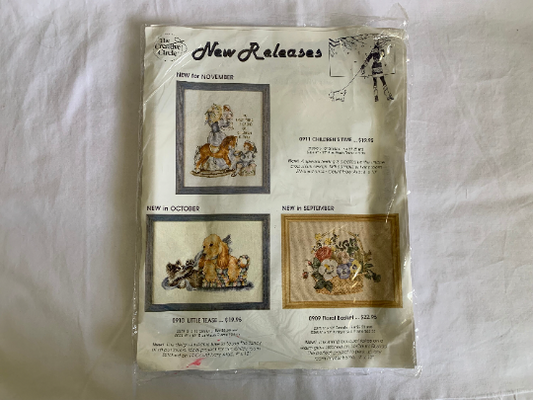 Vintage Creative Circle #0911 Children's Time, Cross Stitch Kit, Complete Instructions, Craft Kit, Stamped, Christmas Gift. Rocking Horse
