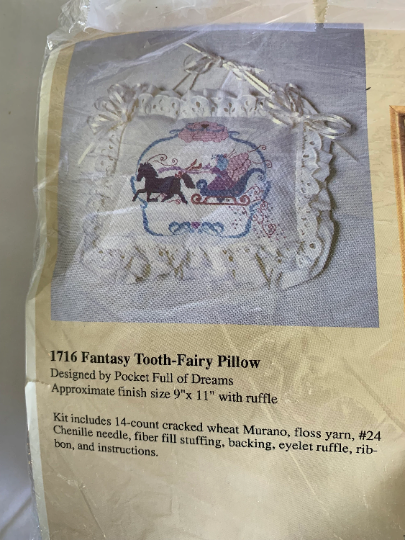 Vintage The Creative Circle #1716Fantasy Tooth-Fairy Pillow, Pocket Full of Dreams, Embroidery. Stitch & Stuff, Crafts, Christmas Gift
