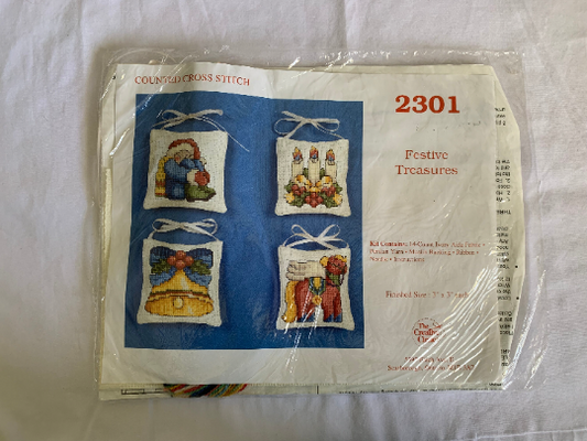 Vintage Creative Circle #2301 Festive Treasures, Counted Cross Stitch Kit, Complete Instructions, Craft Kit, Christmas Tree Ornaments
