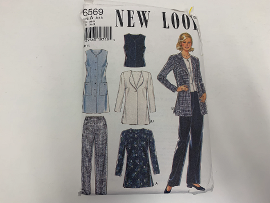 Simplicity New Look Sewing Pattern 6569 Misses' Jacket, Dress, Pants, Long Sleeves, Sleeveless, Button Front, Size 8-18, Uncut, 2002