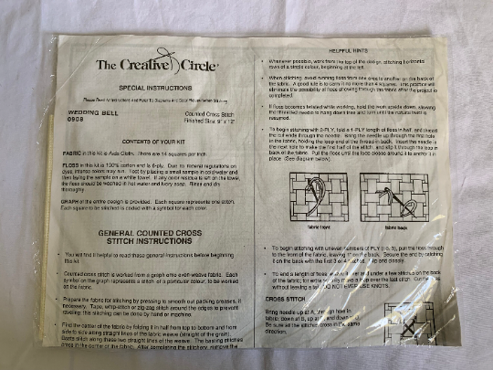 Vintage Creative Circle #0908Wedding Bell, Counted Cross Stitch Kit, Complete Instructions, Craft Kit, Stamped, Christmas Gift, Marriage