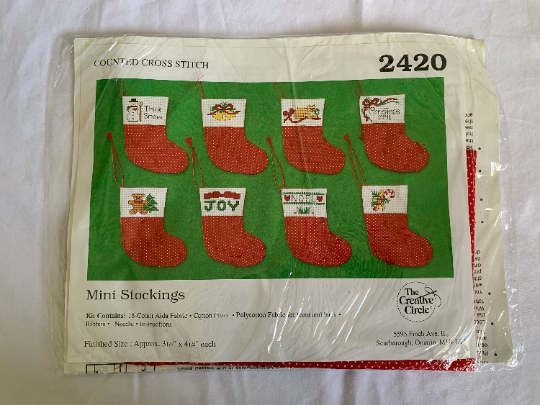 Vintage Creative Circle #2420 Mini Stockings, Counted Cross Stitch Kit, Complete Instructions, Craft Kit, Christmas Stocking Ornaments