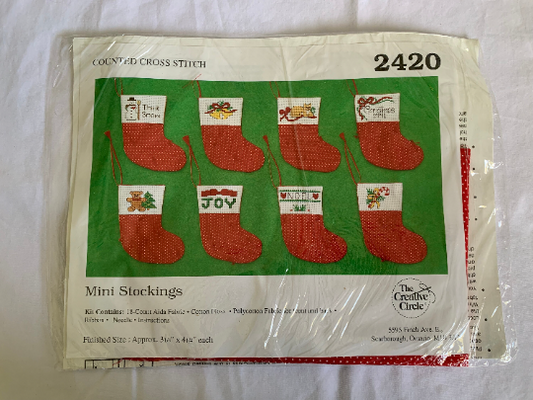 Vintage Creative Circle #2420 Mini Stockings, Counted Cross Stitch Kit, Complete Instructions, Craft Kit, Christmas Stocking Ornaments