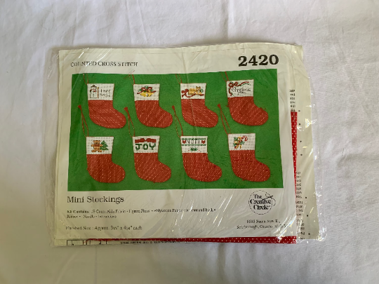 Vintage Creative Circle #2420 Mini Stockings, Counted Cross Stitch Kit, Complete Instructions, Craft Kit, Christmas Stocking Ornaments