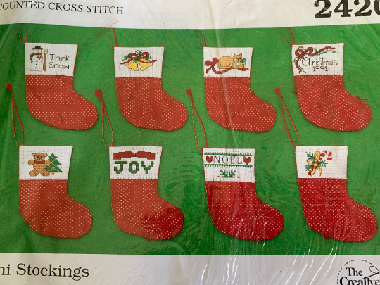 Vintage Creative Circle #2420 Mini Stockings, Counted Cross Stitch Kit, Complete Instructions, Craft Kit, Christmas Stocking Ornaments