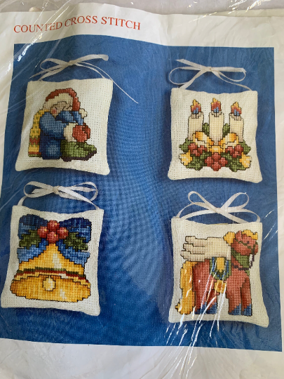 Vintage Creative Circle #2301 Festive Treasures, Counted Cross Stitch Kit, Complete Instructions, Craft Kit, Christmas Tree Ornaments