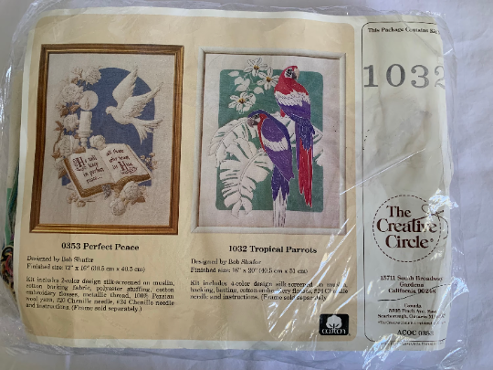 Vintage The Creative Circle 1032 Tropical Parrots, Needlework Kit, Collectibles, Embroidery Project, Crafts, Bob Shafor, Christmas Gift