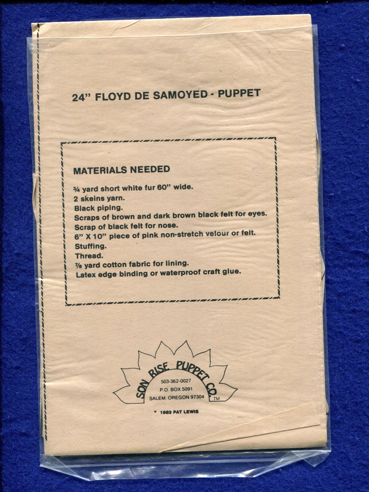 Son Rise Soft Craft Puppets Animals, Dogs, Cats, Floyd De Samoyed , Size 24", Uncut, Vintage 1981