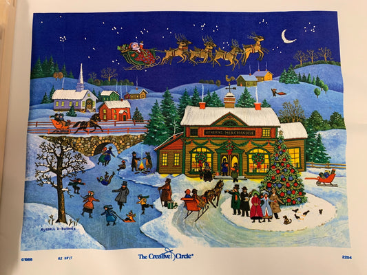 Vintage Creative Circle 1986 Christmas Scene, Stretch 'N Stitch Bars, 12x16 Inches, Handmade, No Frame