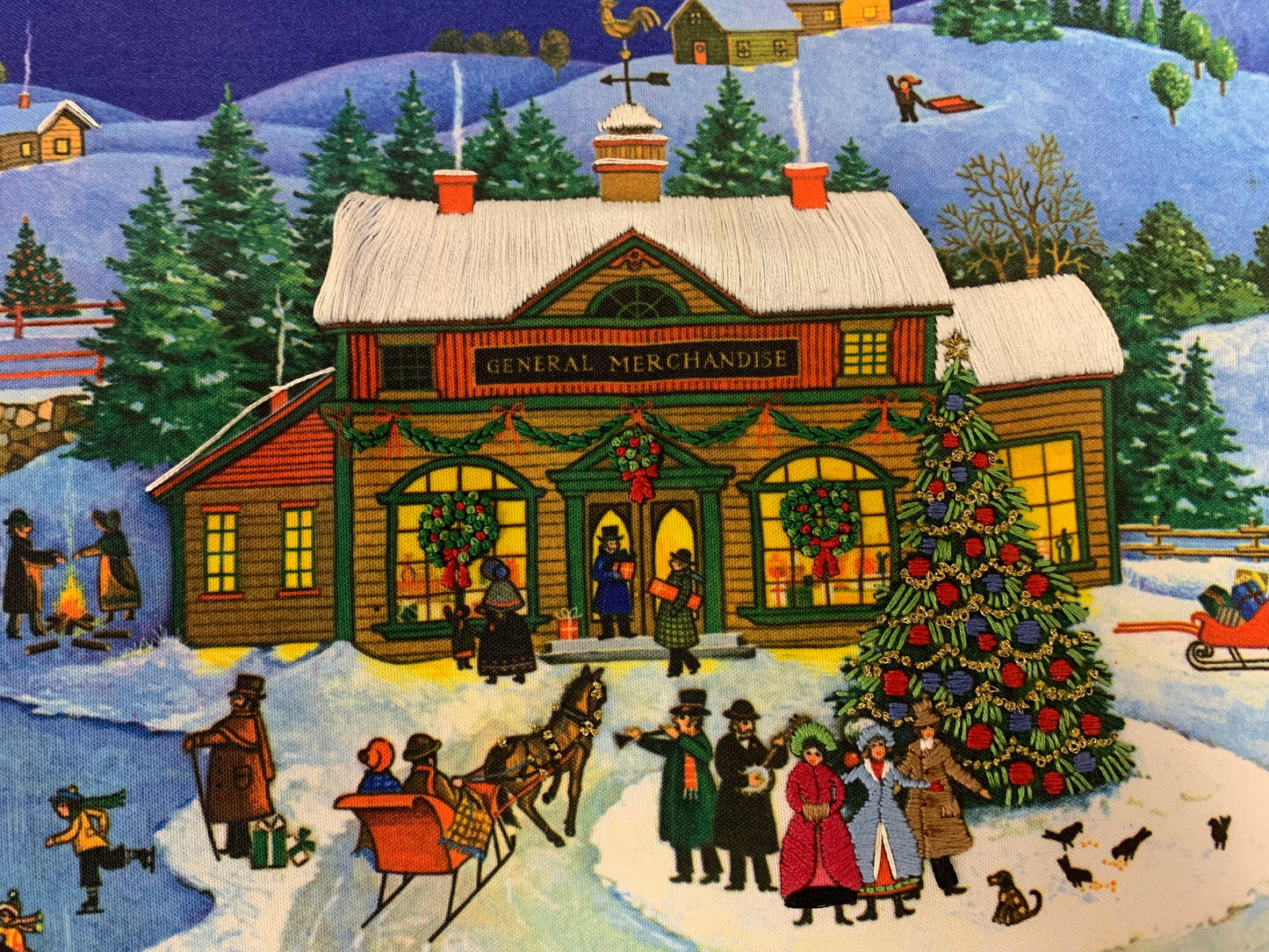 Vintage Creative Circle 1986 Christmas Scene, Stretch 'N Stitch Bars, 12x16 Inches, Handmade, No Frame