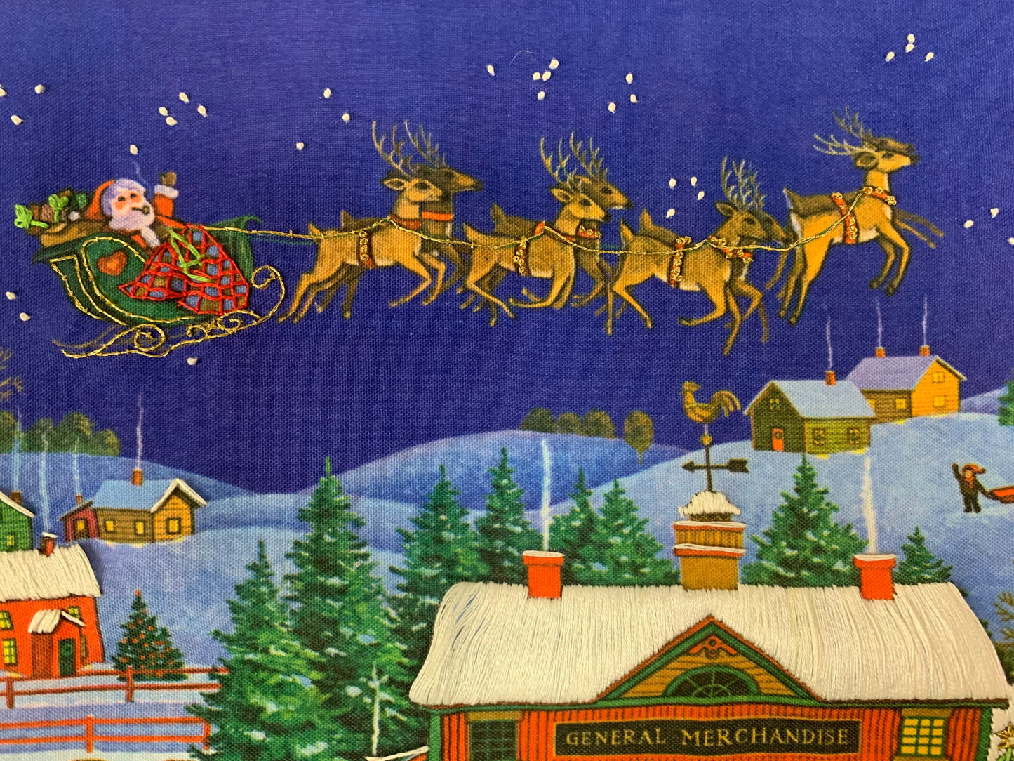 Vintage Creative Circle 1986 Christmas Scene, Stretch 'N Stitch Bars, 12x16 Inches, Handmade, No Frame