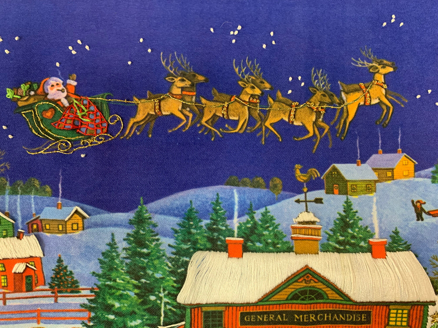 Vintage Creative Circle 1986 Christmas Scene, Stretch 'N Stitch Bars, 12x16 Inches, Handmade, No Frame