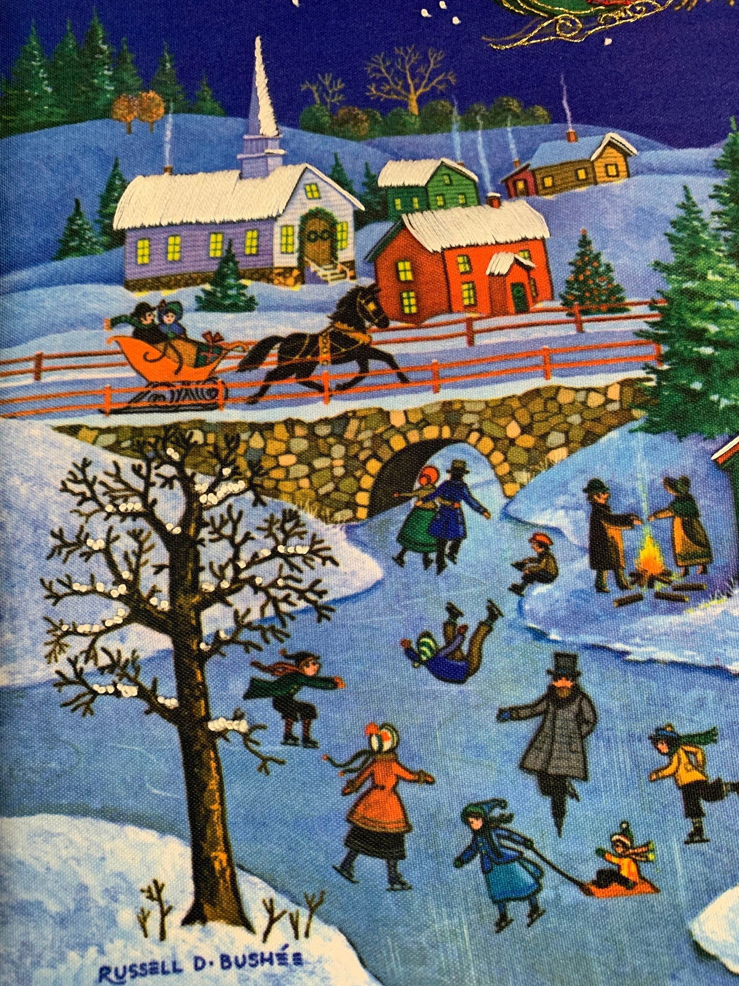 Vintage Creative Circle 1986 Christmas Scene, Stretch 'N Stitch Bars, 12x16 Inches, Handmade, No Frame
