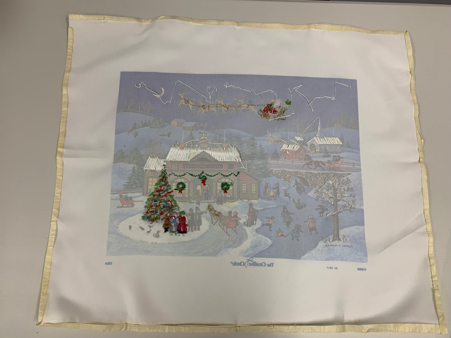 Vintage Creative Circle 1986 Christmas Scene, Stretch 'N Stitch Bars, 12x16 Inches, Handmade, No Frame