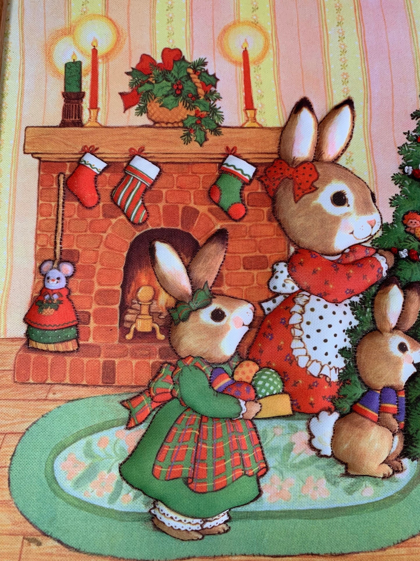 Vintage Creative Circle 1986 Christmas Scene, 17 1/4" x 13 1/4", Wooden Frame, Handmade,Tree, Bunnies