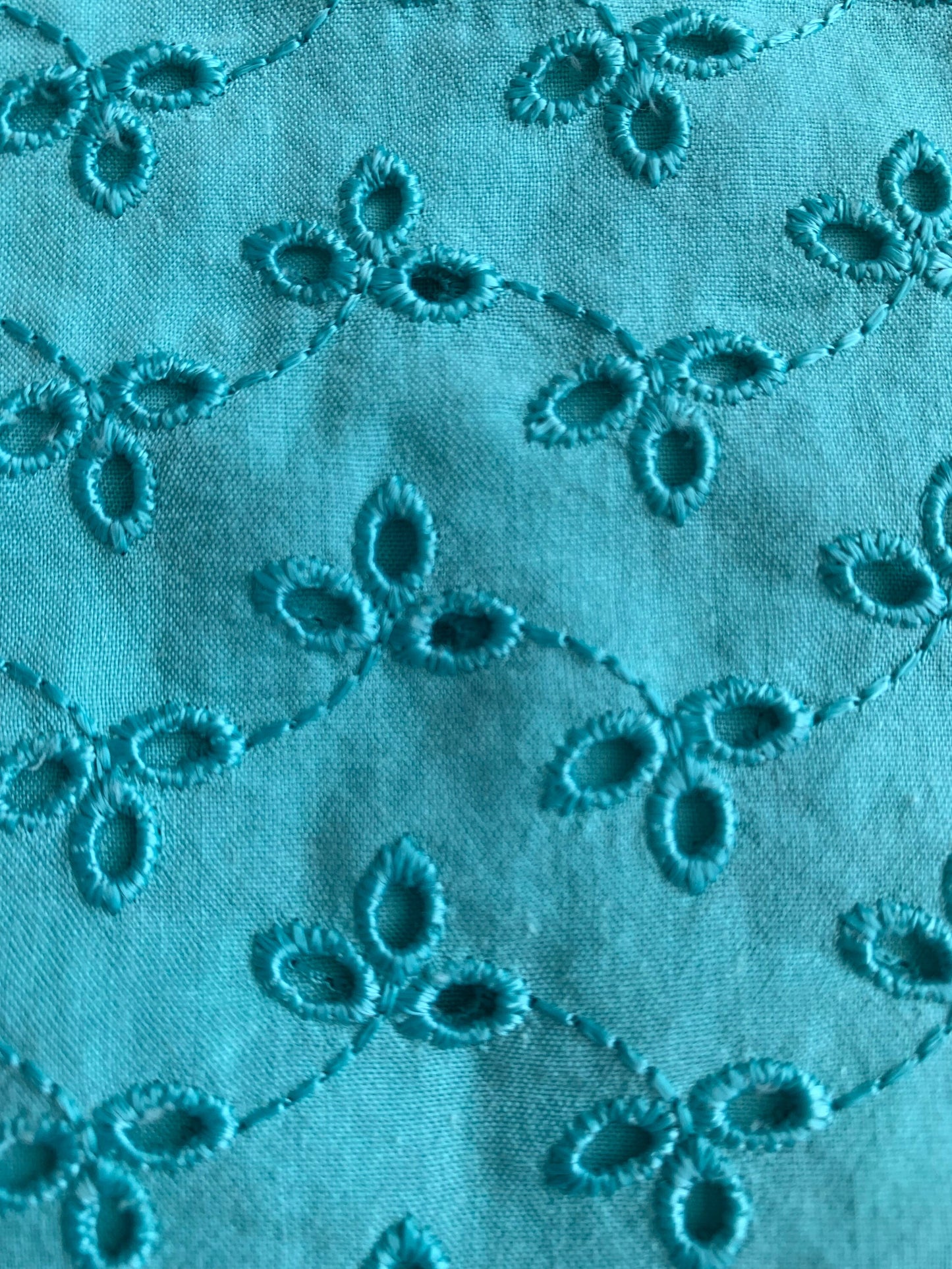 Blue Eyelet Embroidered Cotton Fabric, 54" Wide x 132" Long New/Old Stock