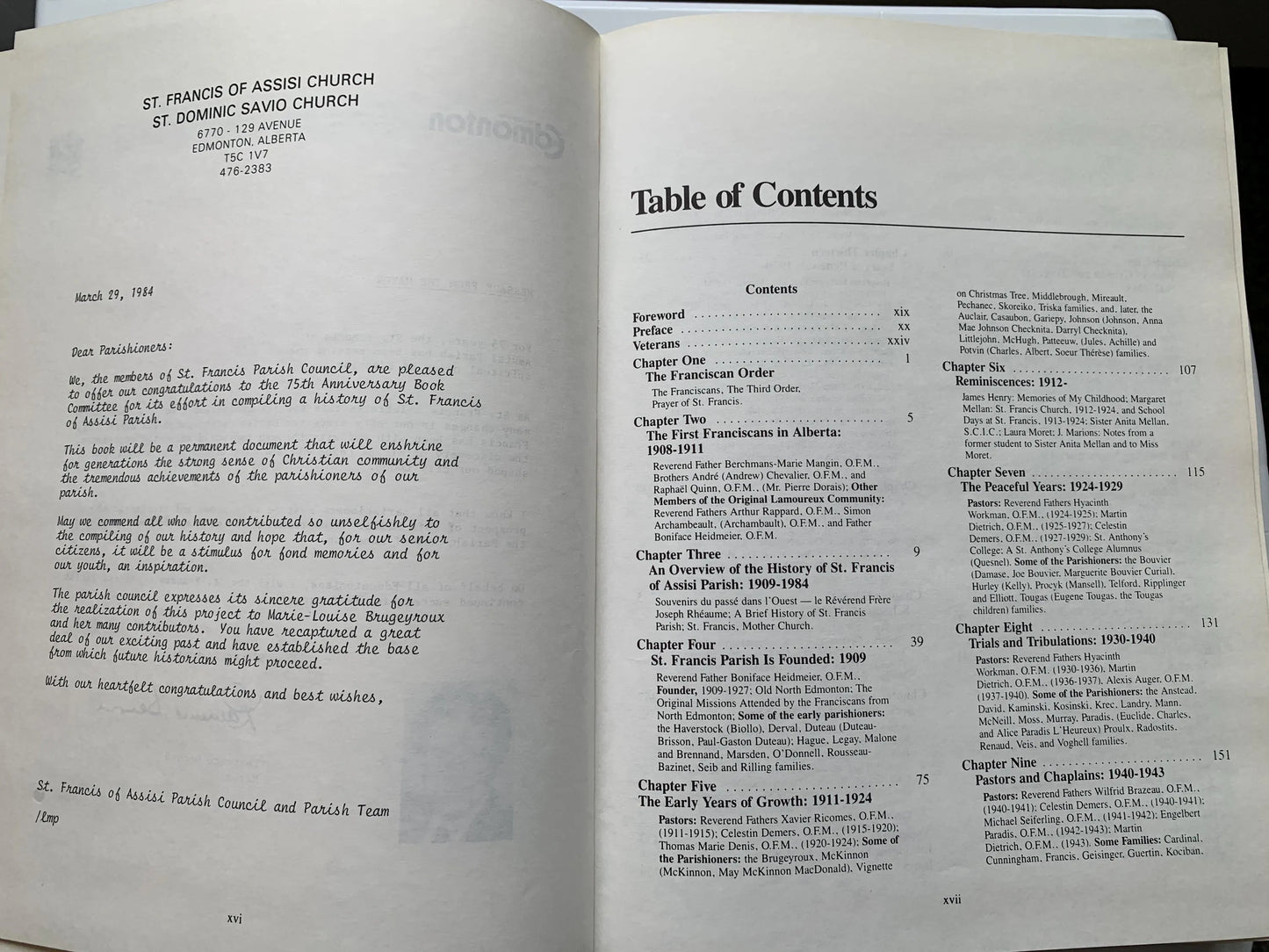 Friars And Friends, A History of St. Francis of Assisi Parish, 1909-1984, Edmonton, Alberta, Canada