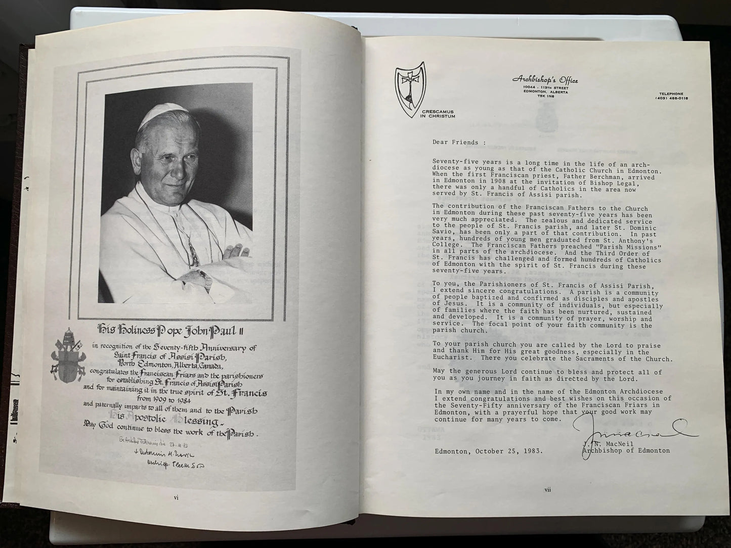 Friars And Friends, A History of St. Francis of Assisi Parish, 1909-1984, Edmonton, Alberta, Canada