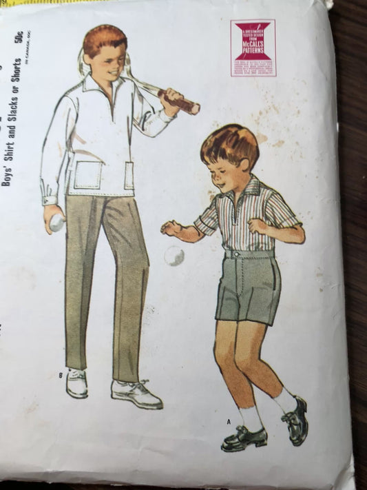 McCall's Sewing Pattern 7797 Boys Shirts, Pants, Shorts, Fly Zipper, Pockets, Size 8, Cut, Vintage 1985