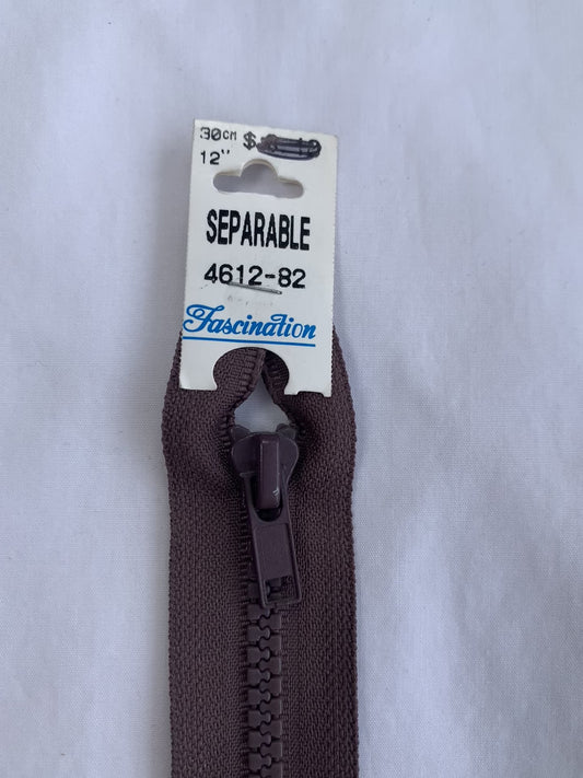 Molded Plastic Zipper, Separating, 12 Inch, Light Burgandy Color, New