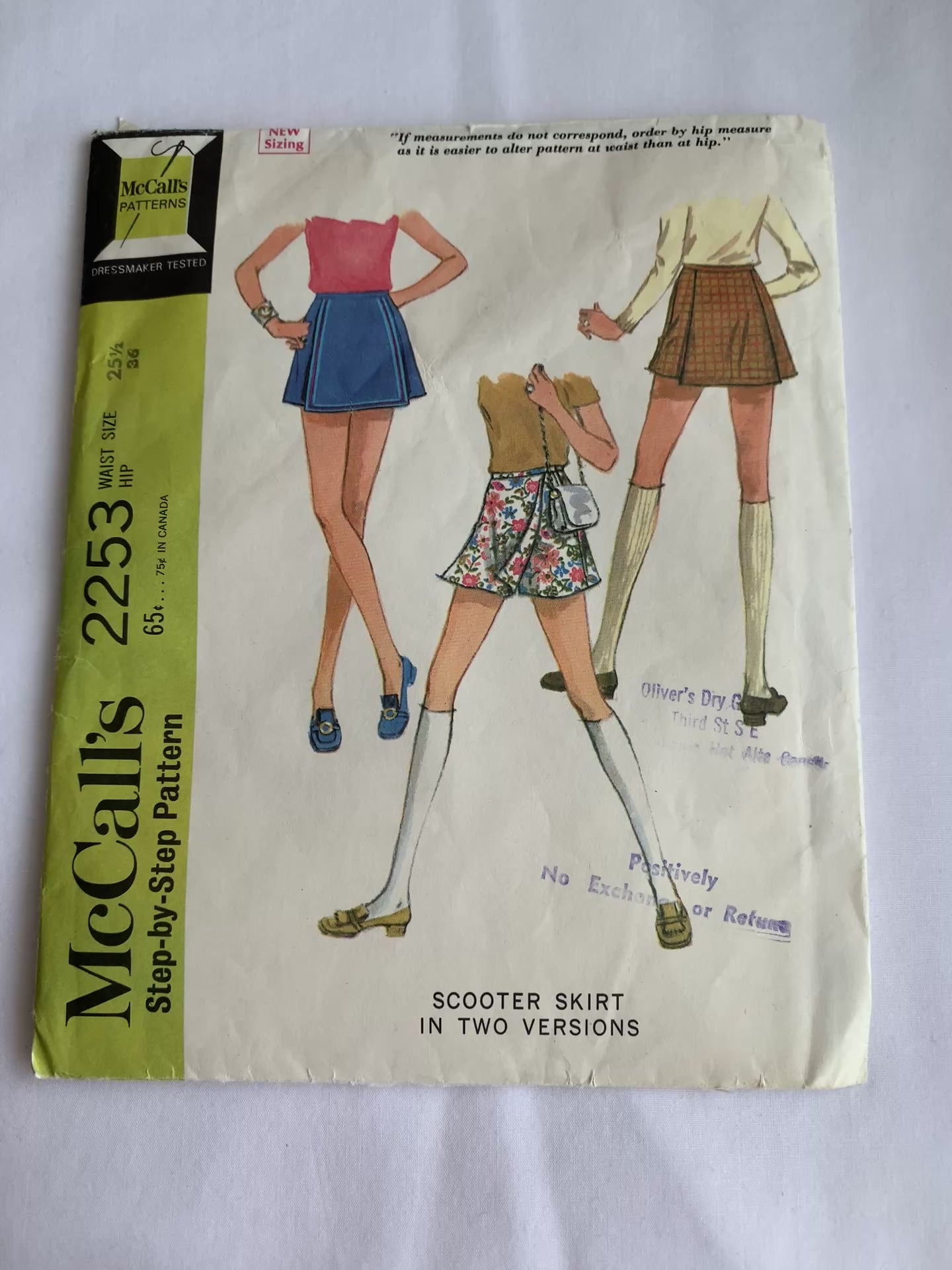 McCall's Sewing Patterns 2253 Girls' Skirt, Side Zipper, Panels, Leg Openings, Size Waist 25 1/2, Cut, Vintage 1969