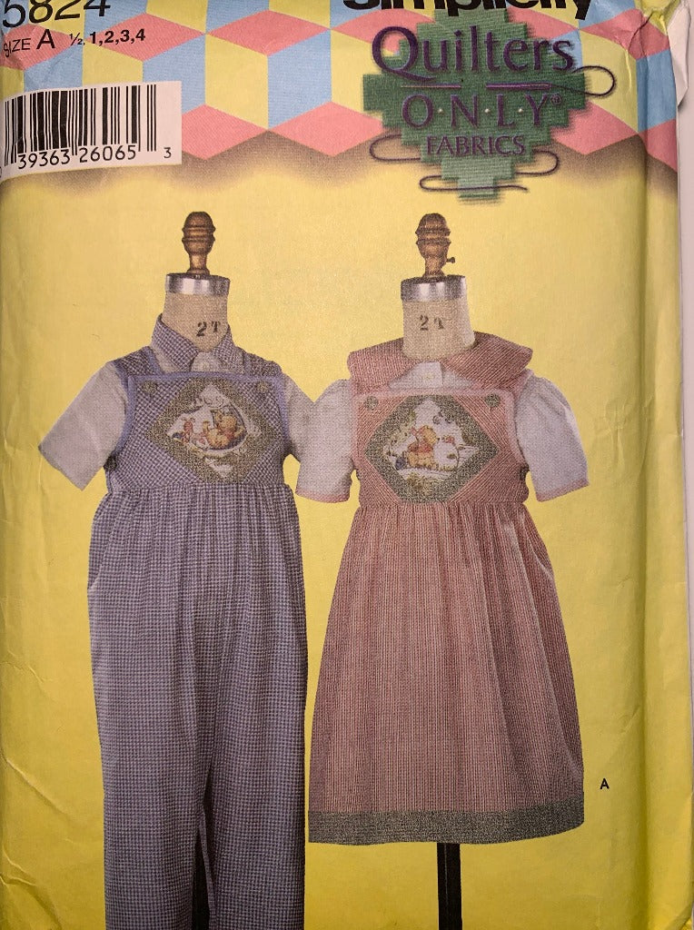 Simplicity 5824 Toddlers' Jumper, Overalls and Shirt, Size 1/2-4, Uncut, 2002