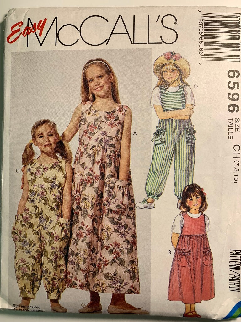 McCall's 6596 Children's, Girls' Dress, Jumpsuit, Pants Size 7-10, Uncut, Vintage 1993