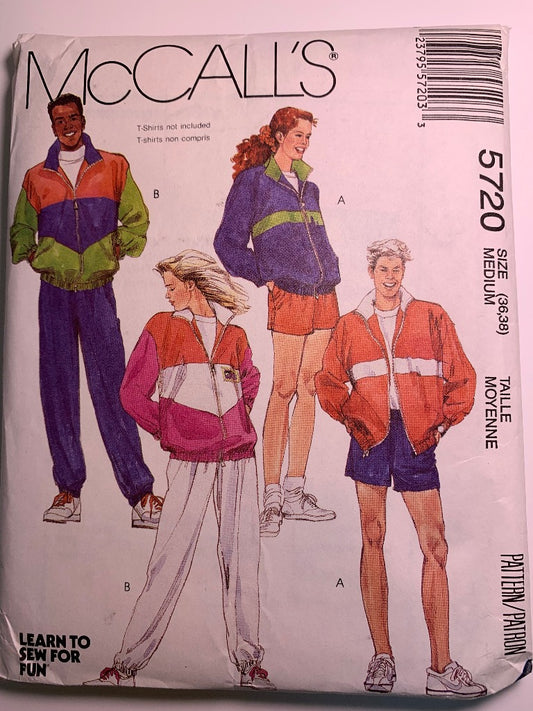McCall's 5720 Misses', Men's, Teen's, Lined or Unlined Jacket, Pants or Shorts, Size 36-38, Uncut, Vintage 1991