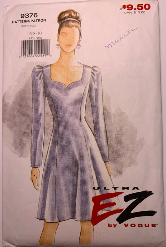 Vogue 9376 Fitted Dress, Size 6-10, Uncut, Vintage 1995