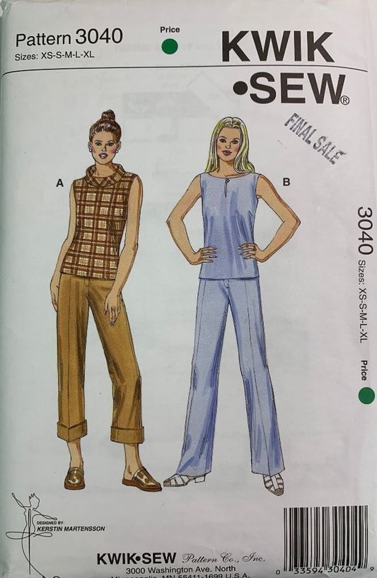 KWIK 3040 Misses' Tops, Pants, Size XS-XL, Uncut, Year Unknown