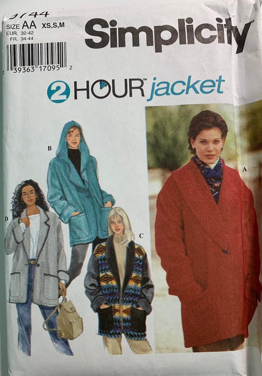 Simplicity 9744 Misses' Jackets, Size XS-M, Uncut, Vintage 1996