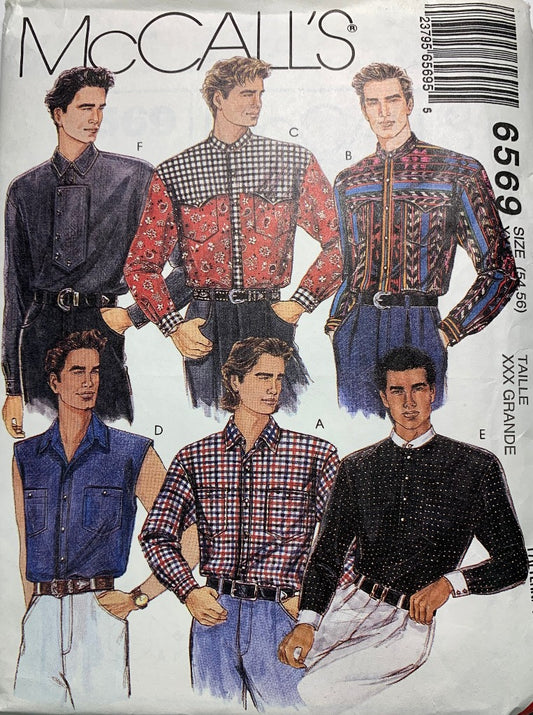 McCall's 6569 Men's Shirt, Size 54-56, Uncut, Vintage 1993