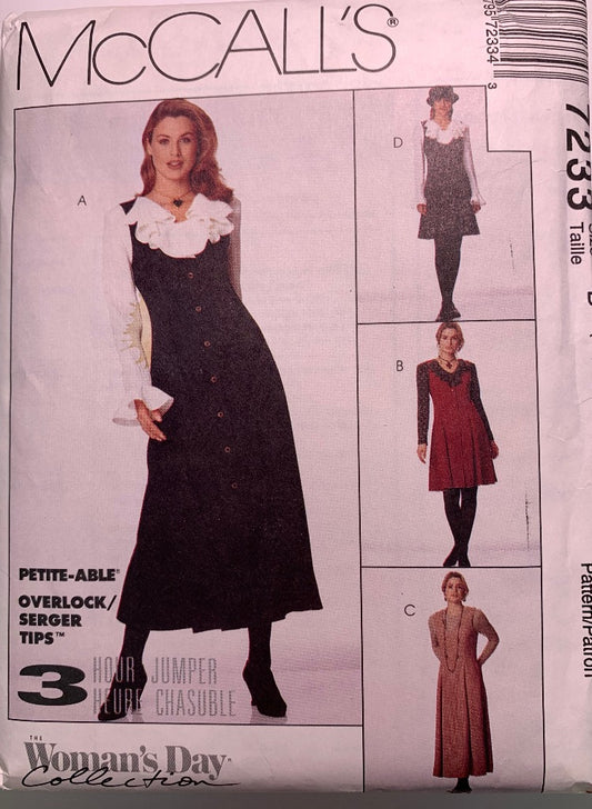 McCall's 7233 Misses' Jumper, Blouse, Two Lengths, Size 12-16, Uncut, Vintage 1994