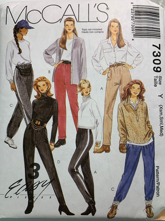 McCall's 7309 Misses' Pants, Size XSM-Med, Uncut, Vintage 1994
