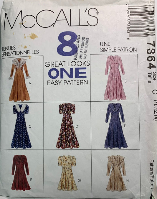 McCall's 7364 Misses' Dress, Size 10-14, Uncut, Vintage 1994