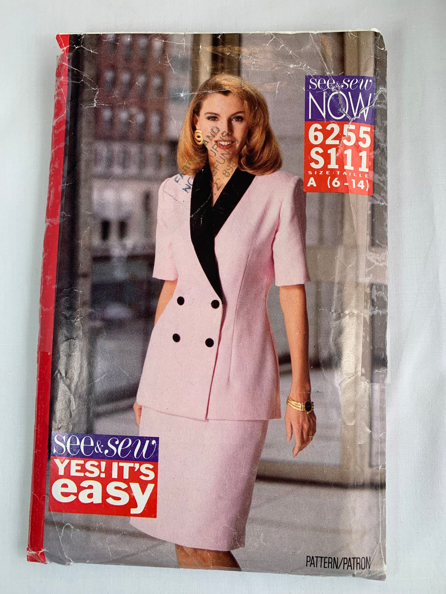 Butterick See & Sew Sewing Pattern 6255 Misses' Top, Skirt, Semi-Fitted, Collar, Short Sleeves, Zipper Back, Double-Breasted, Size 6-14, Uncut, Vintage 1992
