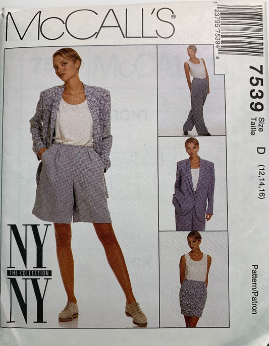 McCall's 7539 Misses' Lined Jacket, Skirt, Pants, Shorts, Tank Top, Size 12-16, Uncut, Vintage 1995