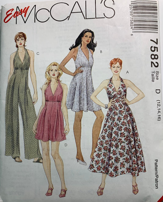 McCall's 7582 Misses' Dress, Jumpsuit, Rompers, Size 12-16, Uncut, Vintage 1995