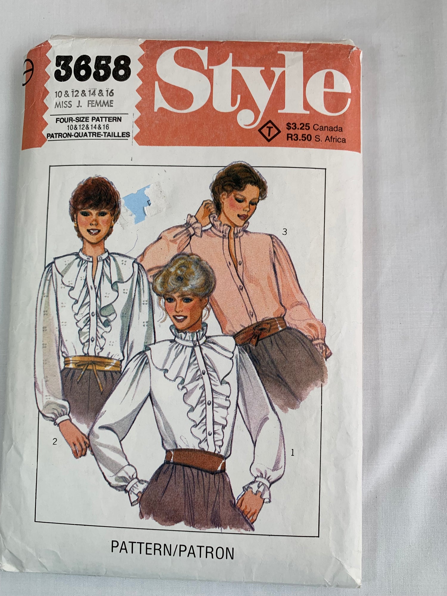 Style Sewing Pattern 3658 Misses' Evening Button Front, 3 Variations, Flounce, Long Sleeves, Ruffles, Size 6-16, Uncut, Vintage 1982