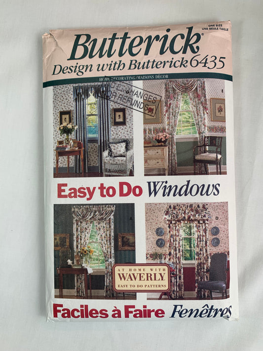 Butterick Sewing Pattern Waverly 6435 Window Shades, Coverings, 4 Variations, Unlined, Curtains, Jabot, Valance, Swag, Cafe, Uncut, Vintage 1992