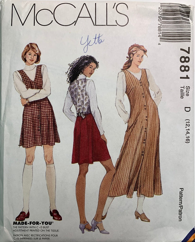 McCall's 7881 Misses' Jumper, Dress, Size 12-16, Uncut, Vintage 1995