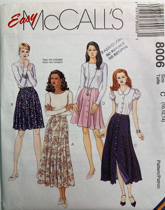 McCall's 8006 Misses' Skirt, Size 10-14, Uncut, Vintage 1995