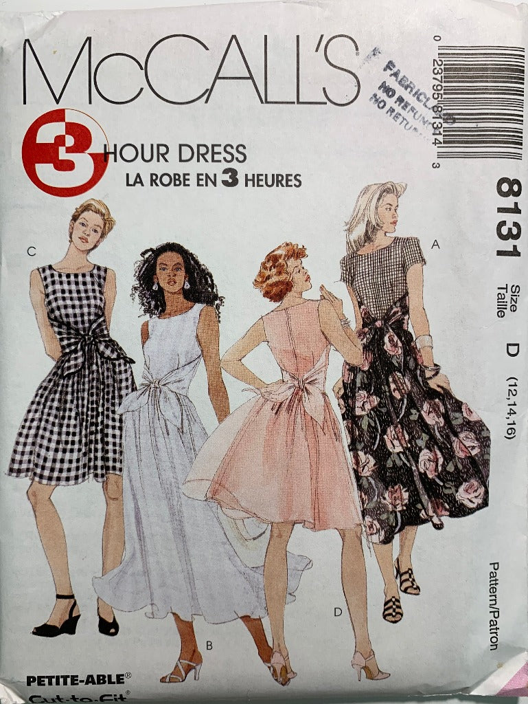 McCall's 8131 Misses' Dress, Size 12-16, Uncut, Vintage 1996