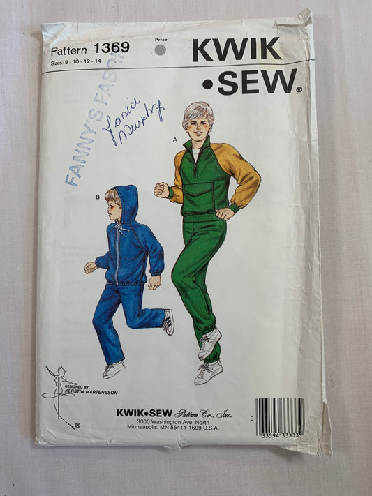 KWIK Sewing Pattern 2794 Boys' Hooded Jacket, Pants, Pull-Over, Zipper Front, 2 Variations, Elastic Waist, Long Sleeves, Pockets, Uncut, Size 8-14, Vintage 1984