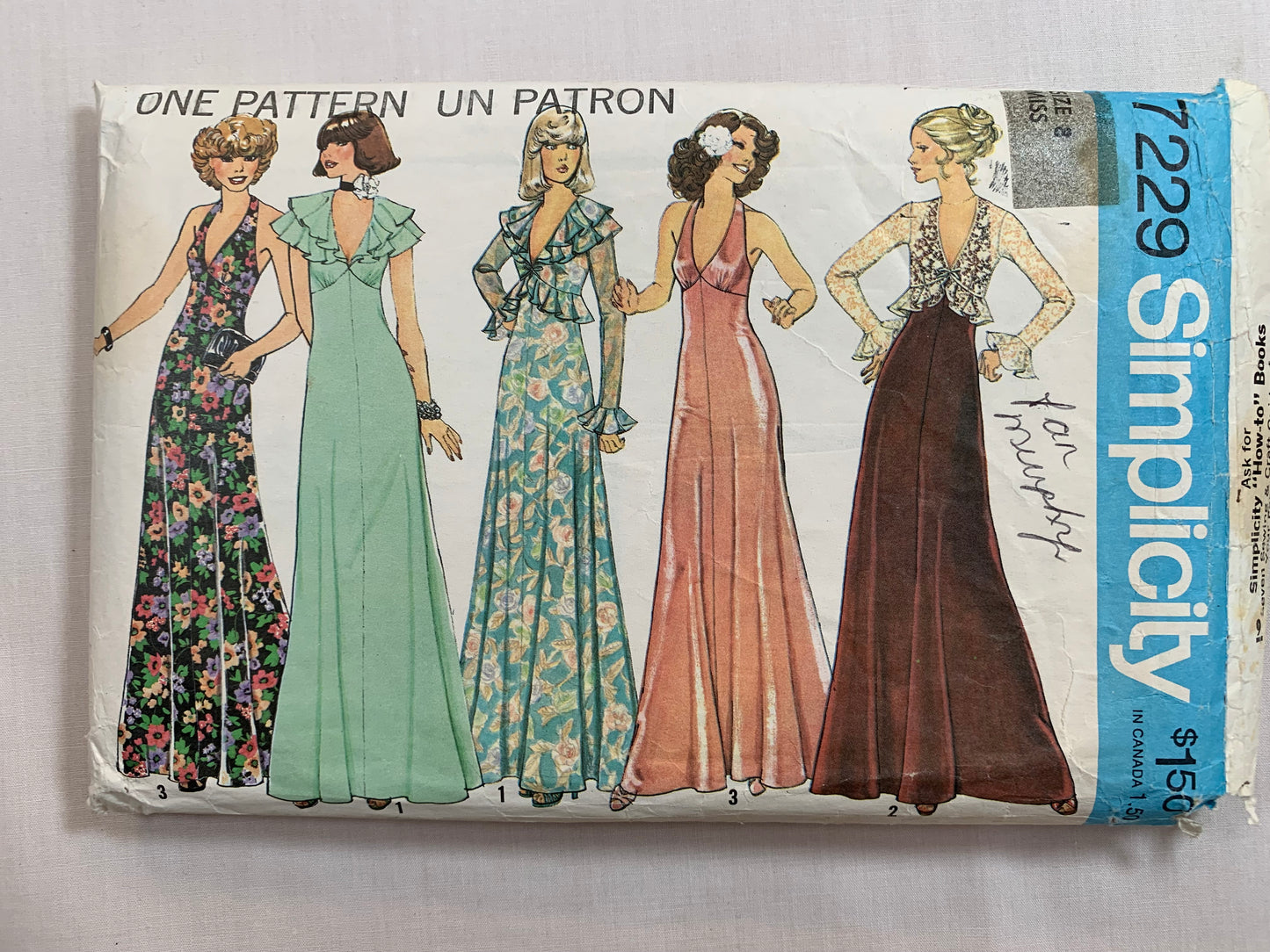 Simplicity Sewing Pattern 7229 Misses' Halter Dresses, Bolero Unlined Jacket, Sleeveless, Long Sleeves, Zipper Back, Darts, V-Neckline, Size 8, Cut, Vintage 1975