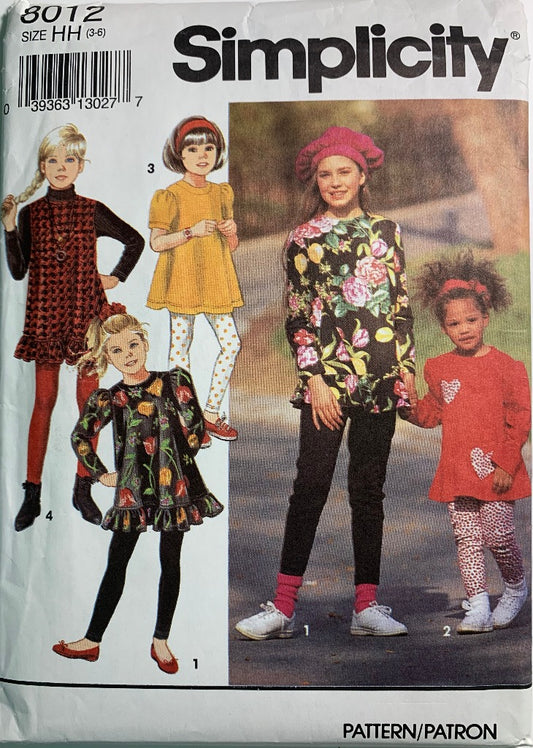 Simplicity 8012 Girls' Leggings, Tops, Size 3-6, Cut, Vintage 1992